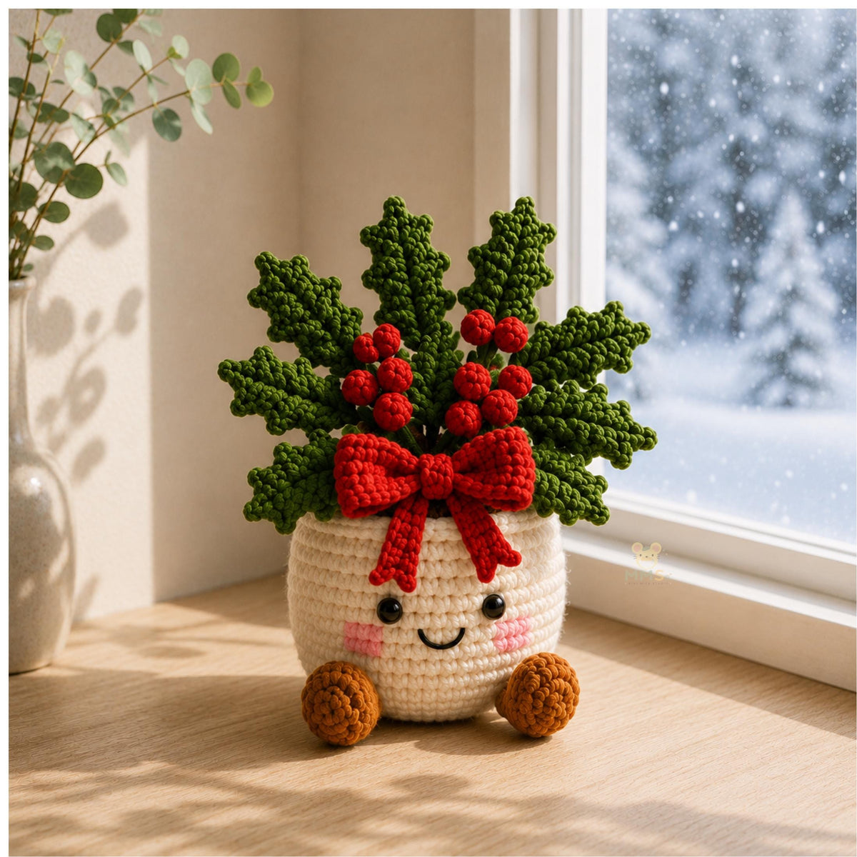 Handmade Crochet Christmas Plant Pot Holiday Keepsake