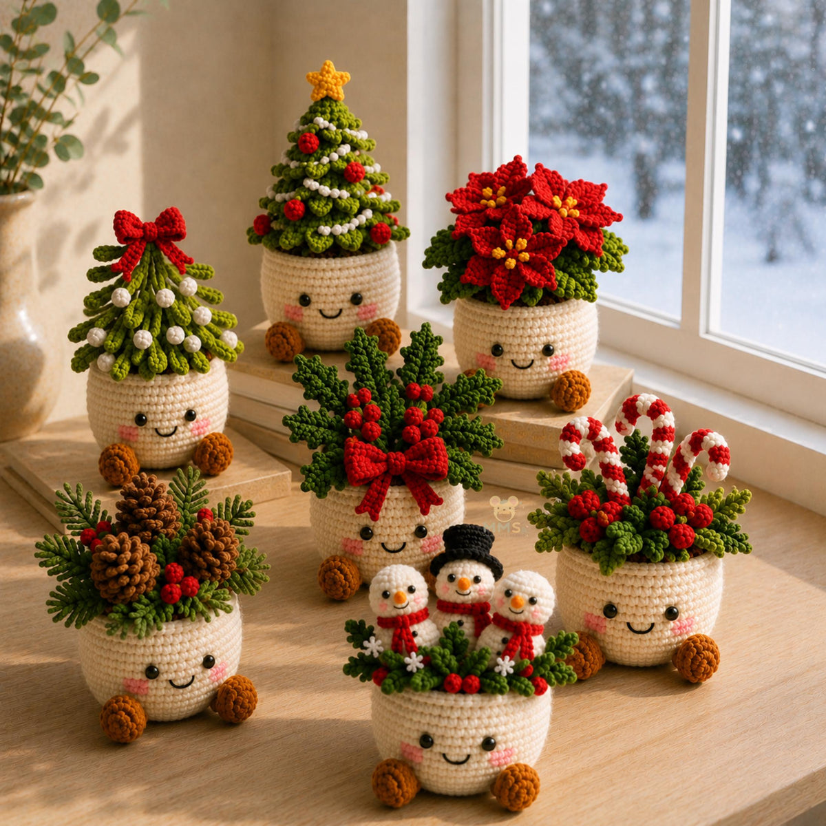 Handmade Crochet Christmas Plant Pot Holiday Keepsake