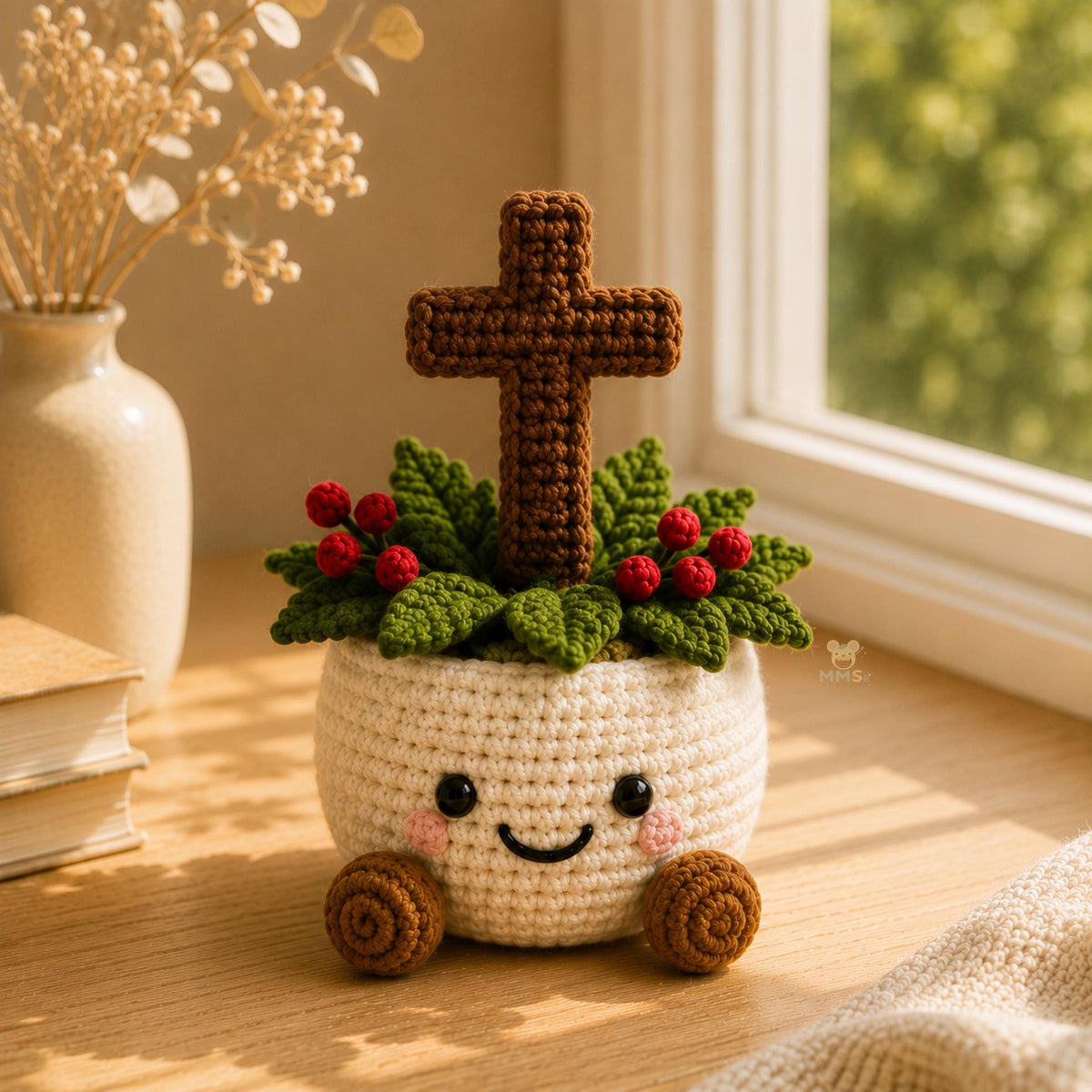 Handmade "Holiday Blessings" Crochet Desk Decor