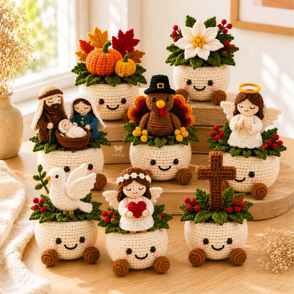 Handmade "Holiday Blessings" Crochet Desk Decor