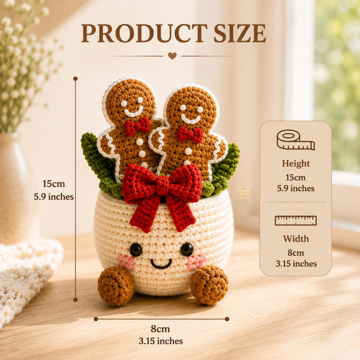 Handmade Crochet Christmas Pot Holiday Desk Ornament