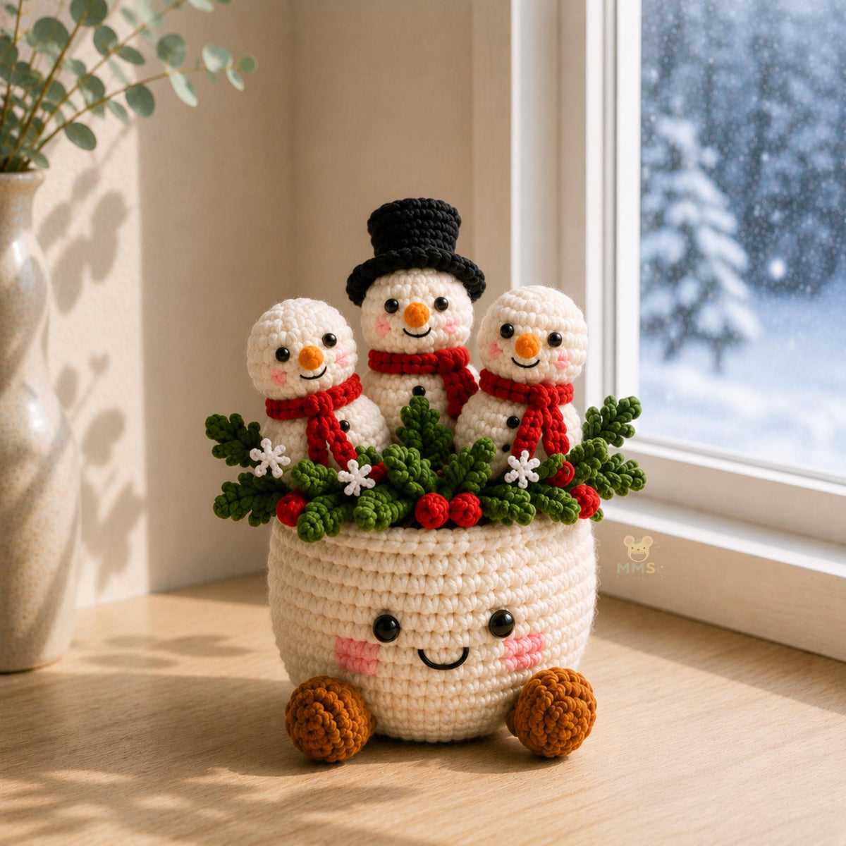 Handmade Crochet Christmas Plant Pot Holiday Keepsake
