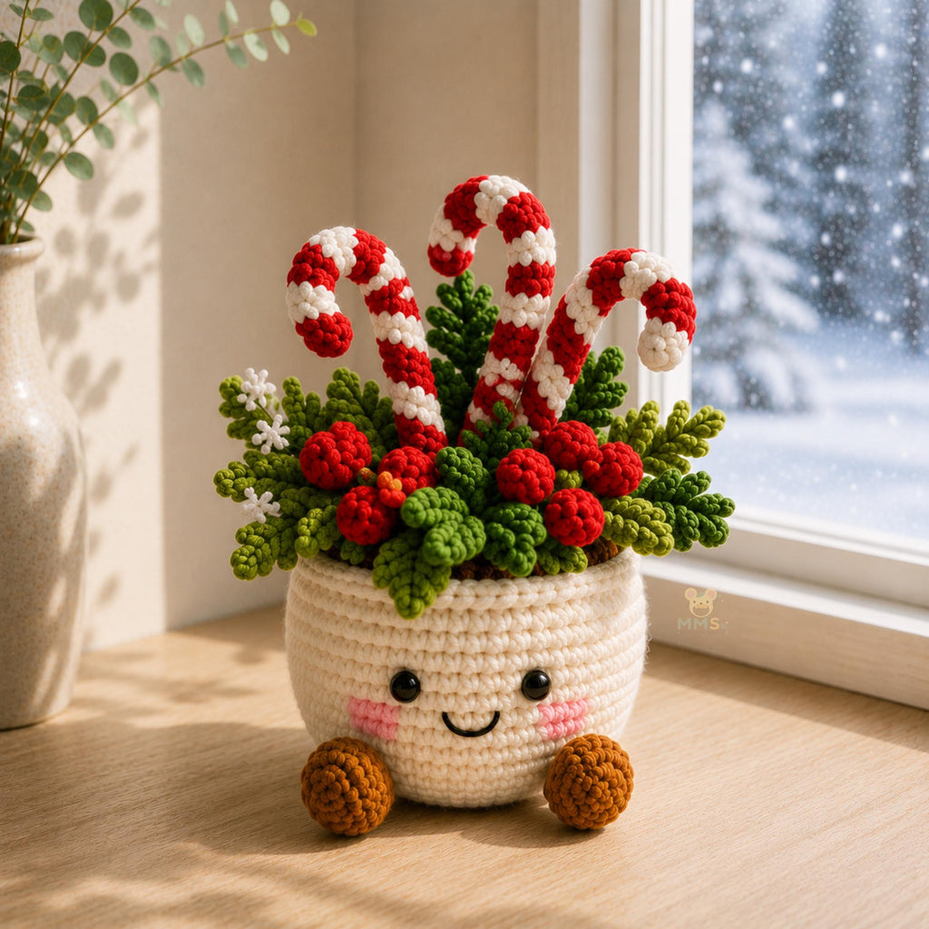 Handmade Crochet Christmas Plant Pot Holiday Keepsake