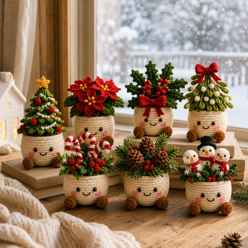 Handmade Crochet Christmas Plant Pot Holiday Keepsake