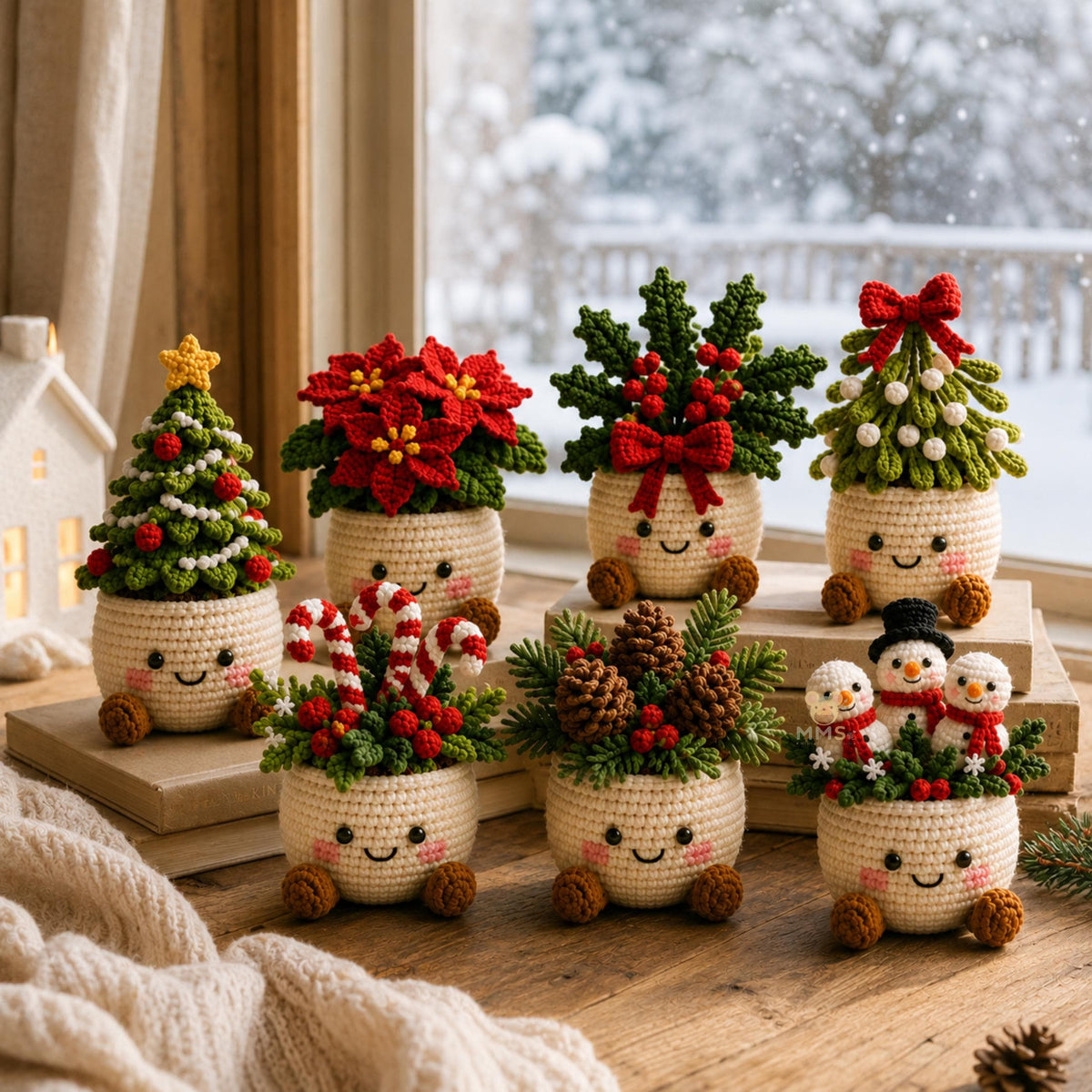 Handmade Crochet Christmas Plant Pot Holiday Keepsake