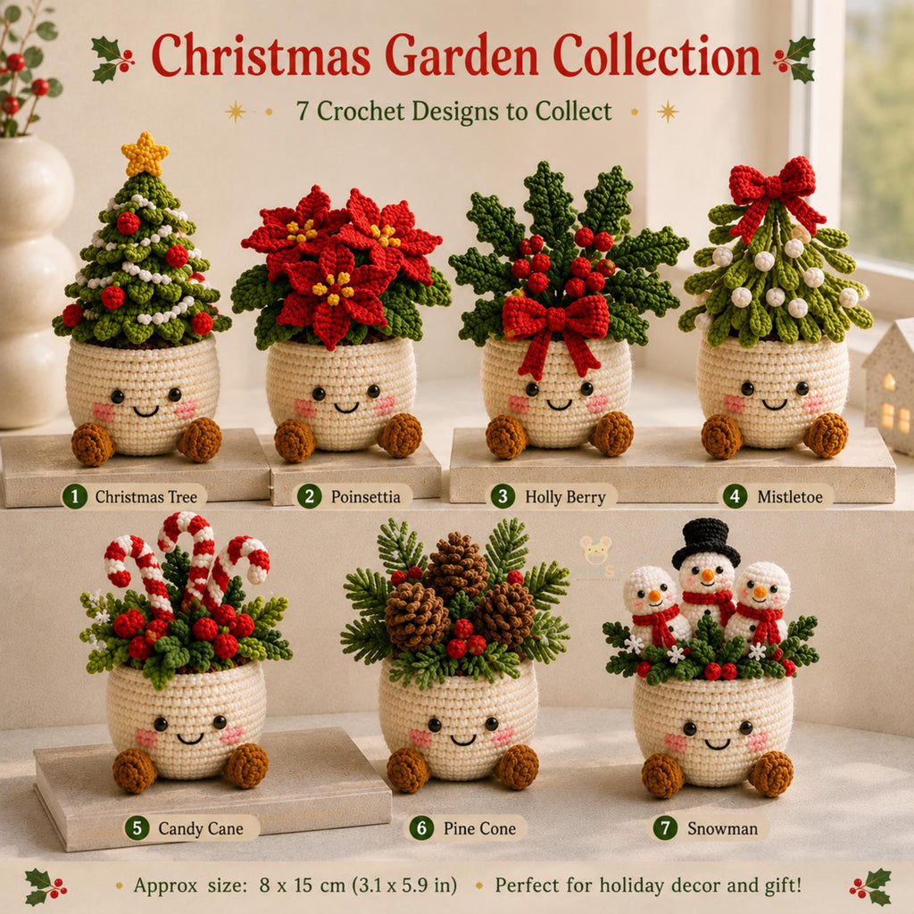 Handmade Crochet Christmas Plant Pot Holiday Keepsake