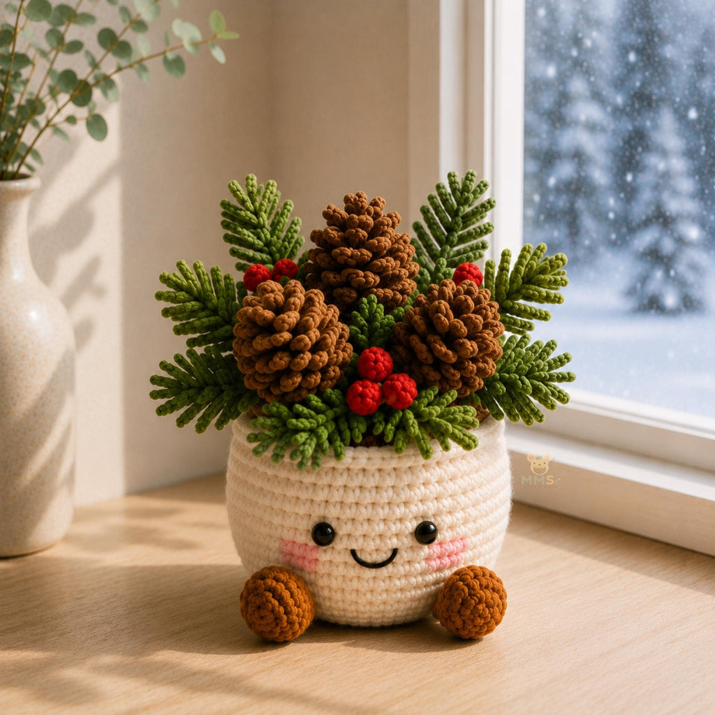 Handmade Crochet Christmas Plant Pot Holiday Keepsake