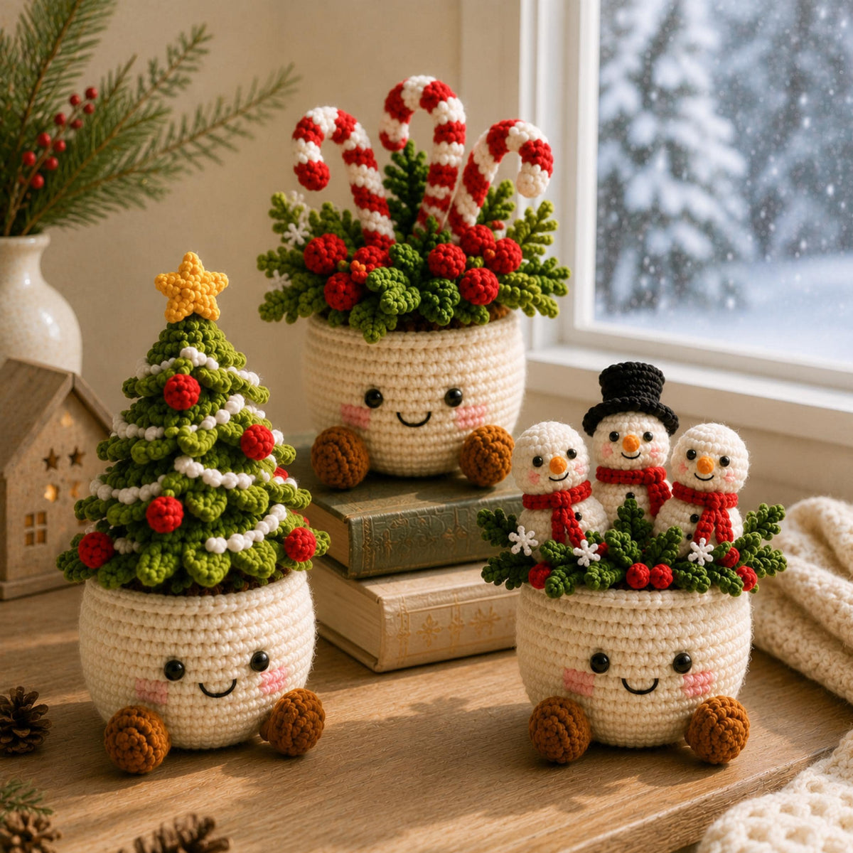 Handmade Crochet Christmas Plant Pot Holiday Keepsake