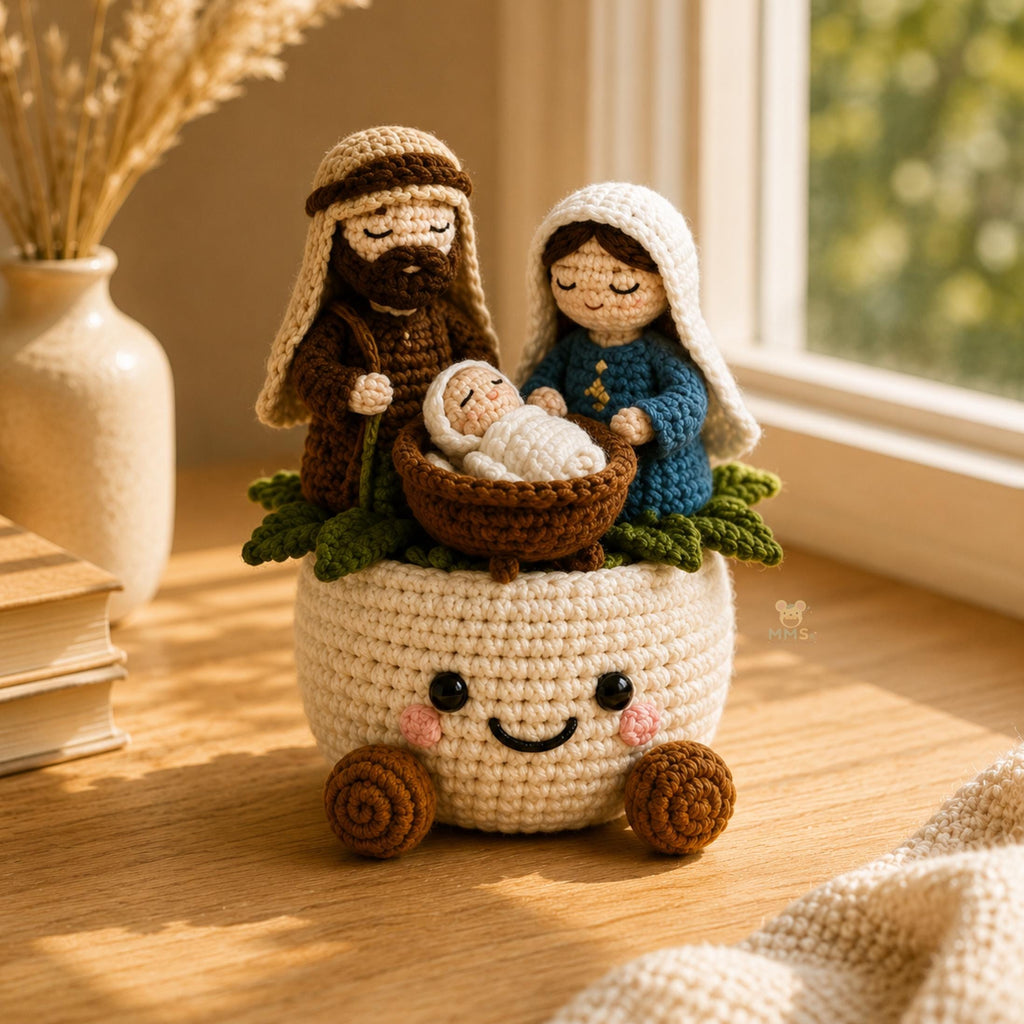 Handmade "Holy Family" Crochet Nativity Scene Decor