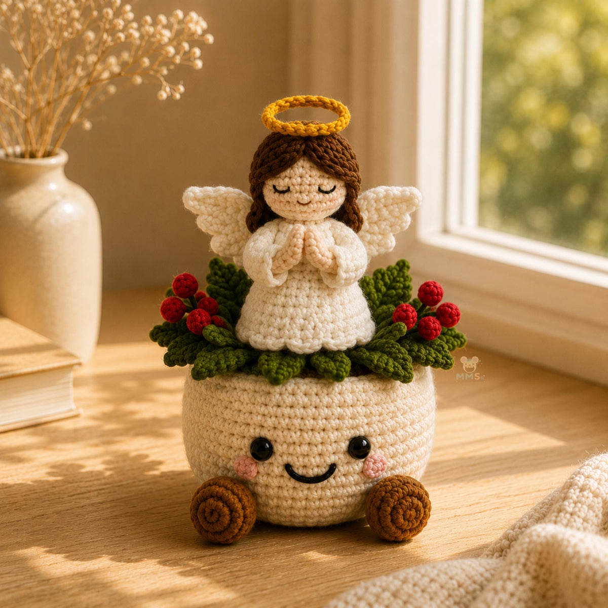 Handmade "Give Thanks & Faith" Crochet Holiday Decor Pot