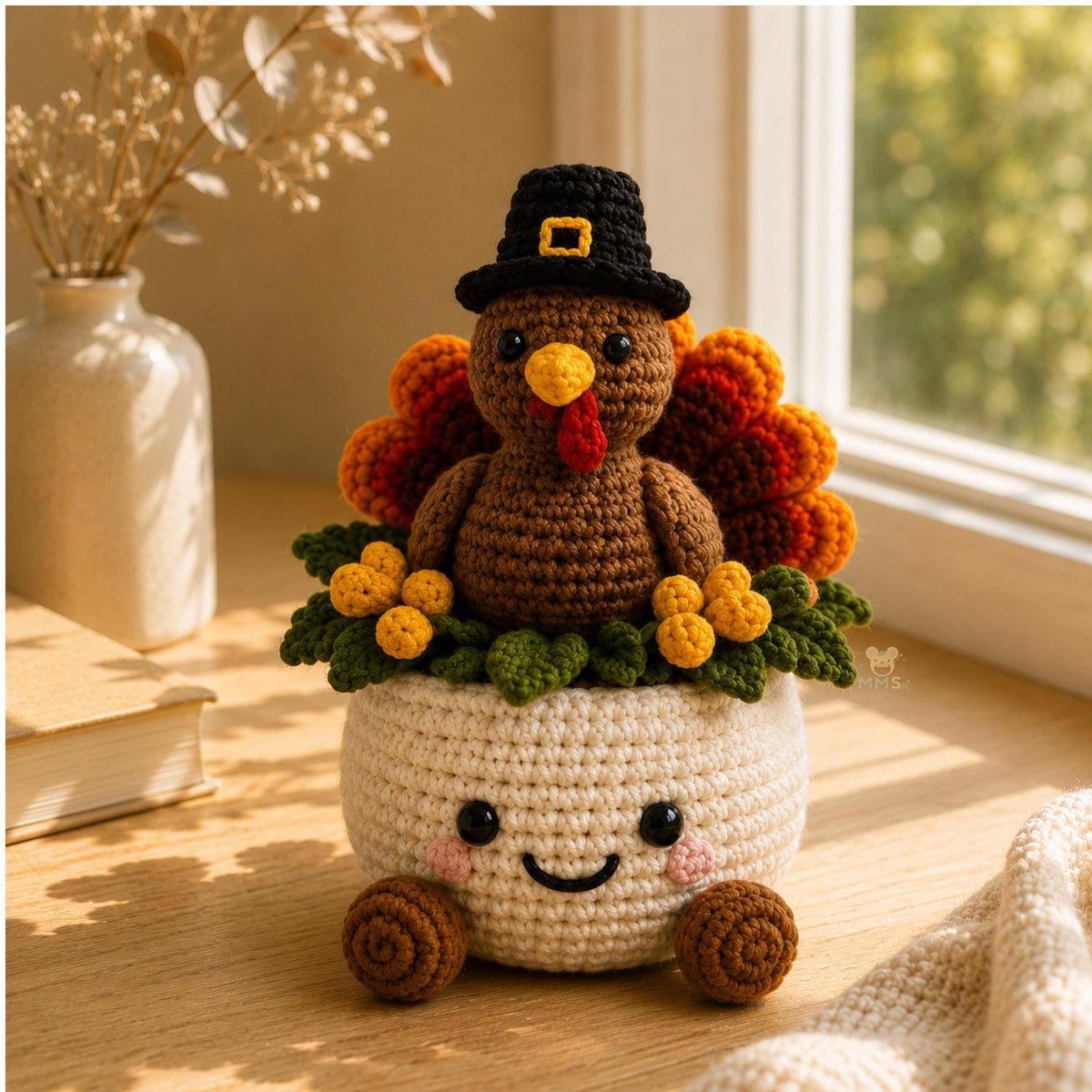 Handmade "Give Thanks & Faith" Crochet Holiday Decor Pot