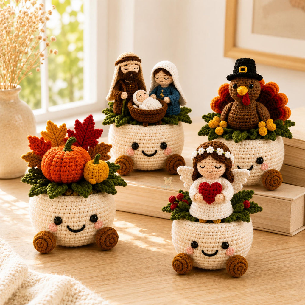 Handmade "Holiday Blessings" Crochet Desk Decor