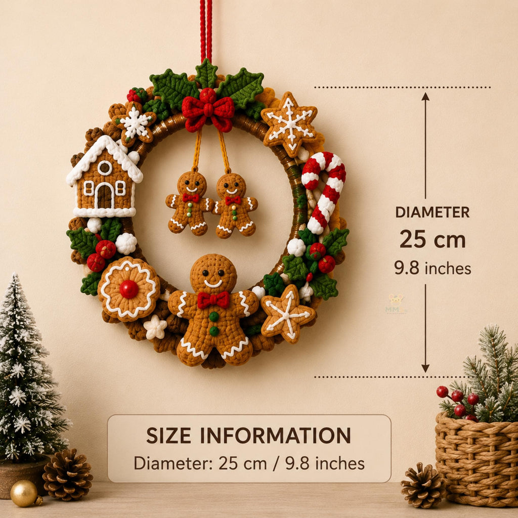 Handmade Christmas Crochet Wreath Holiday Wall Hanging