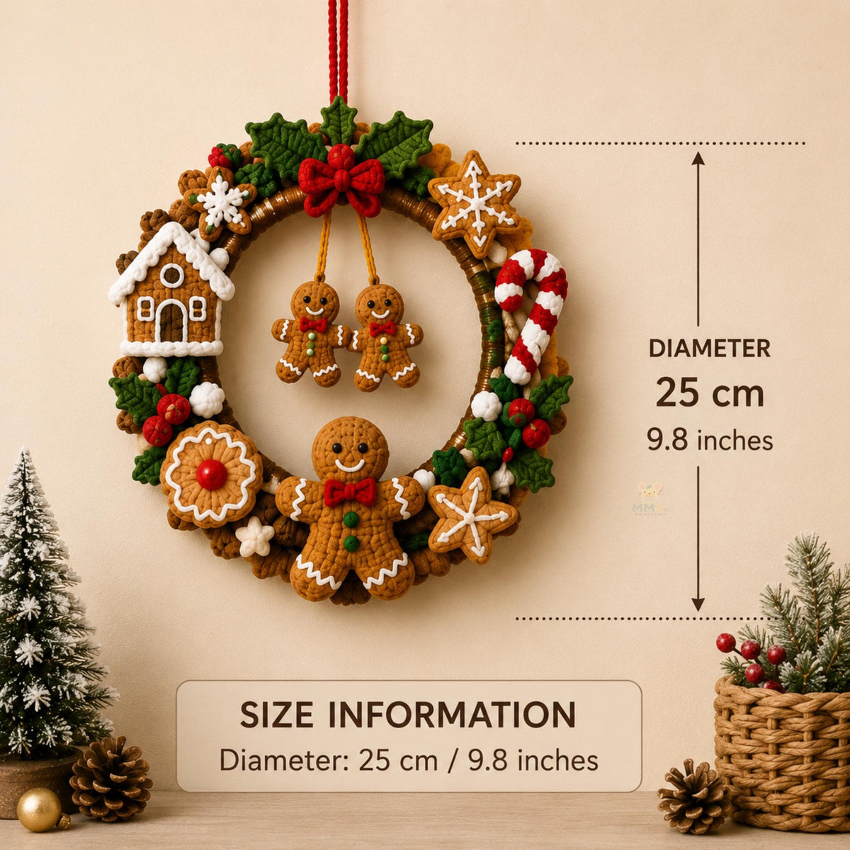 Handmade Christmas Crochet Wreath Holiday Wall Hanging