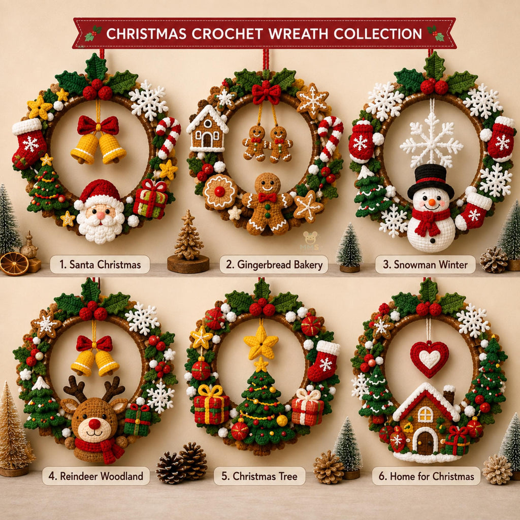 Handmade Christmas Crochet Wreath Holiday Wall Hanging