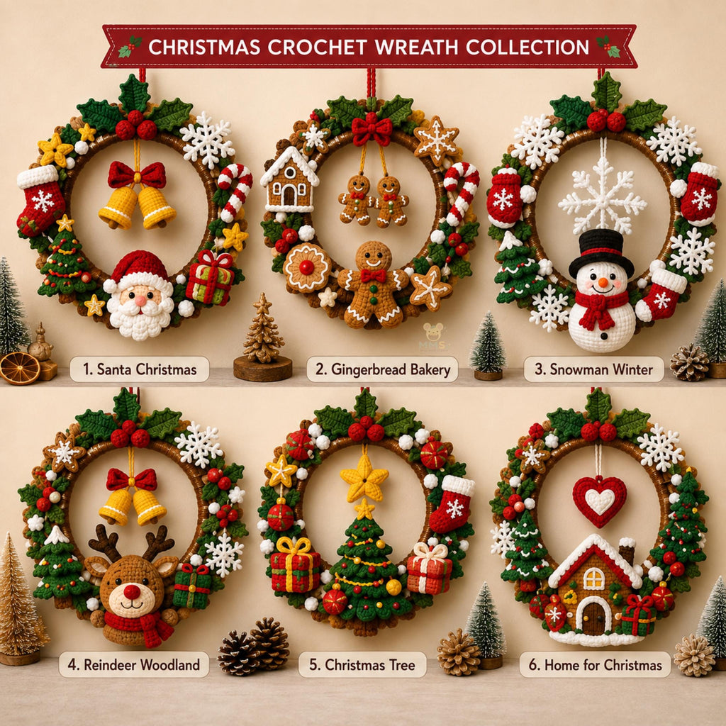 Handmade Crochet Christmas Holiday Door Wreath
