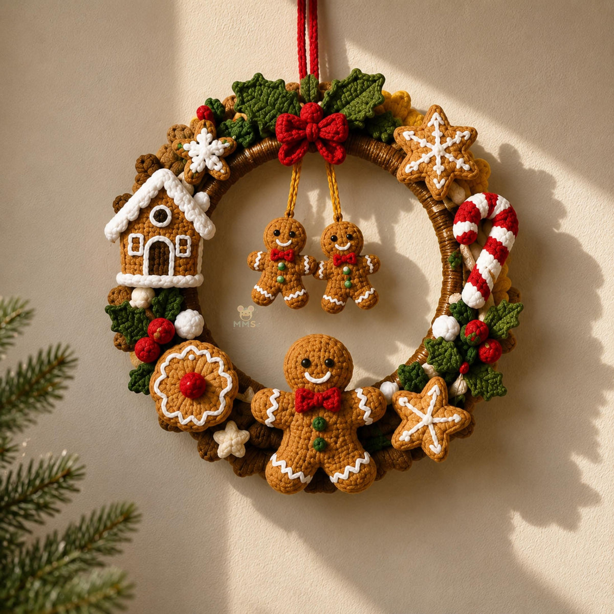 Handmade Crochet Christmas Holiday Door Wreath