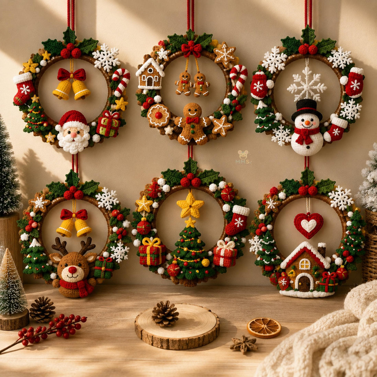 Handmade Christmas Crochet Wreath Holiday Wall Hanging