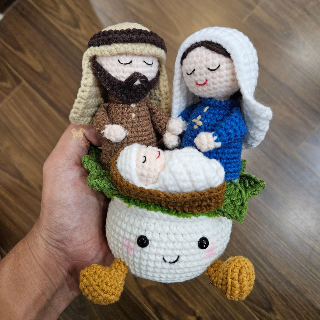 Handmade "Give Thanks & Faith" Crochet Holiday Decor Pot