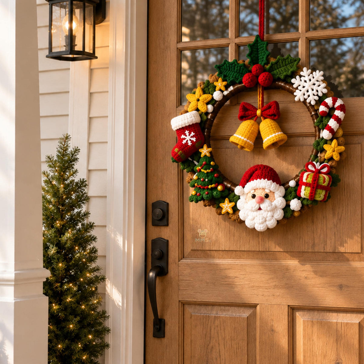 Handmade Christmas Crochet Wreath Holiday Wall Hanging
