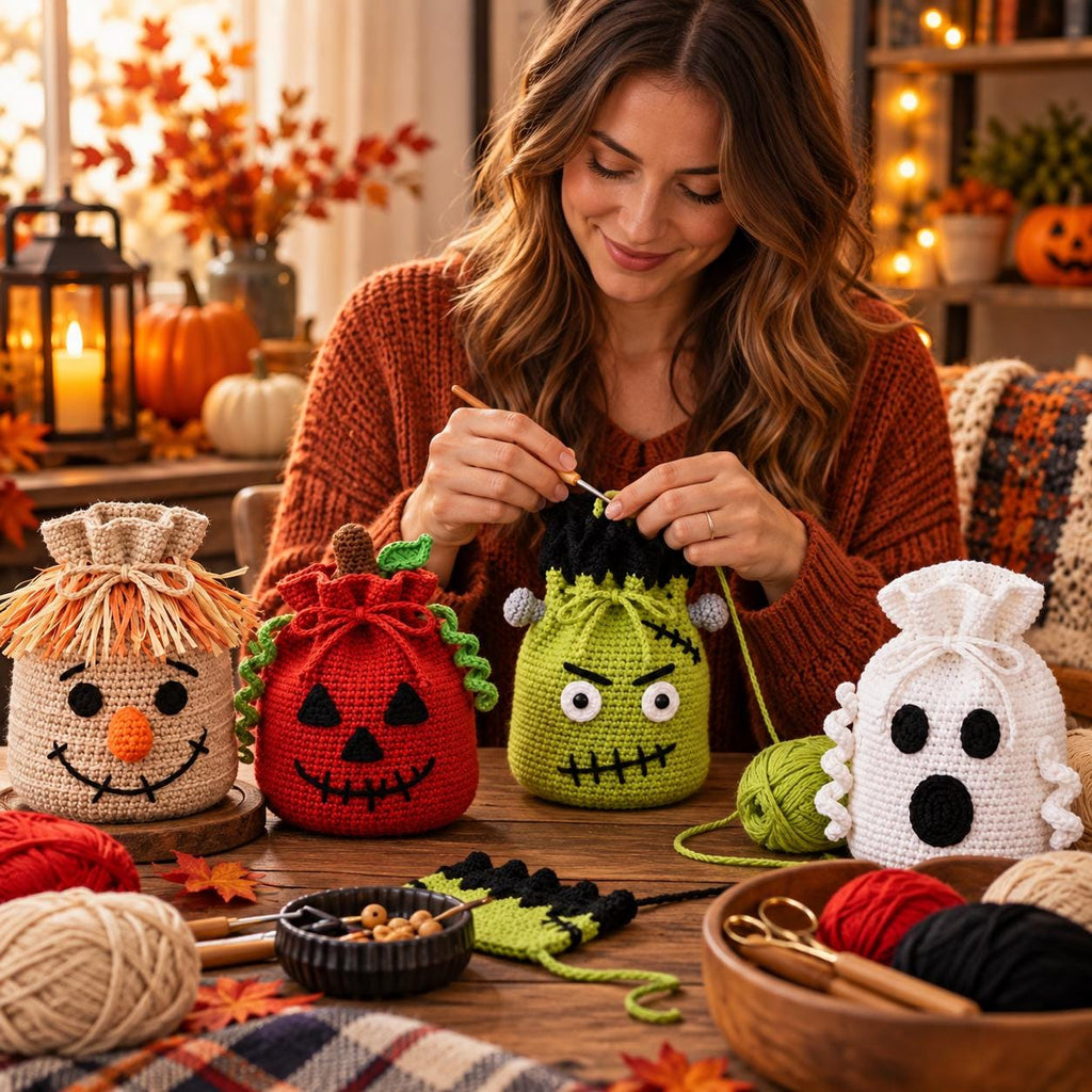 Crochet Halloween Drawstring Treat Bag
