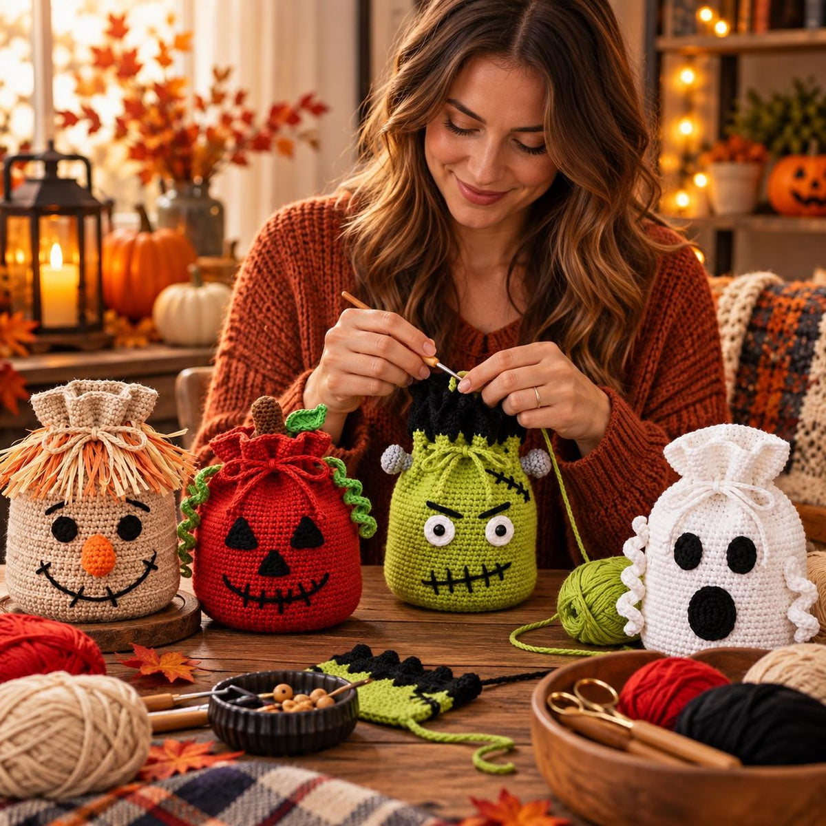 Crochet Halloween Drawstring Treat Bag