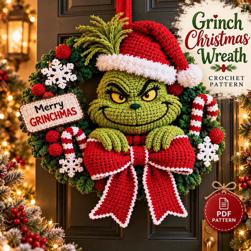 Festive Green Character Crochet Christmas Wreath