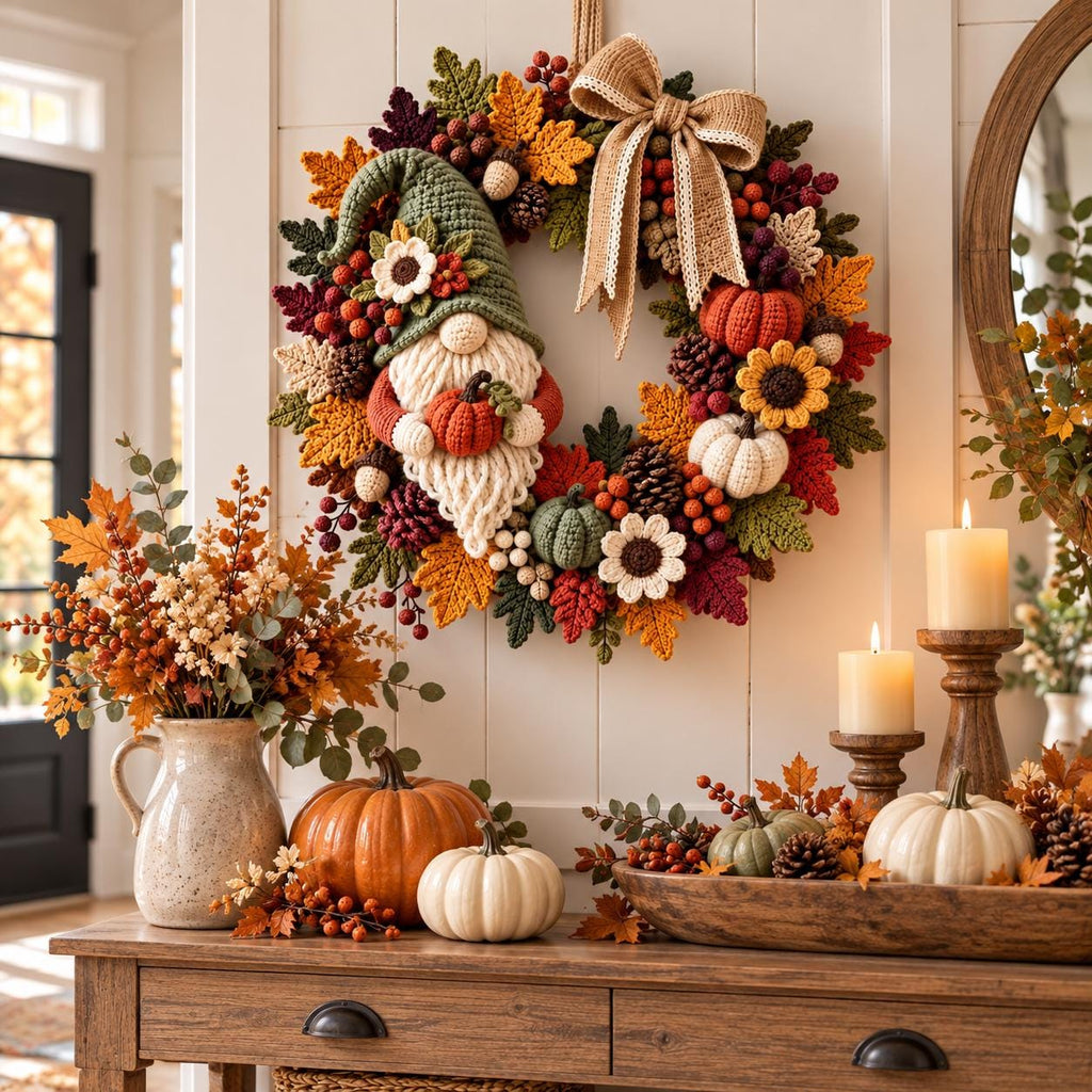 Fall Gnome & Sunflower Crochet Wreath