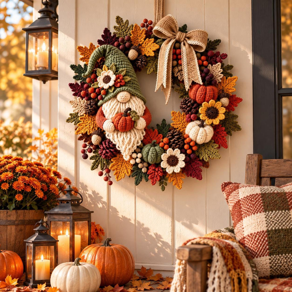 Fall Gnome & Sunflower Crochet Wreath