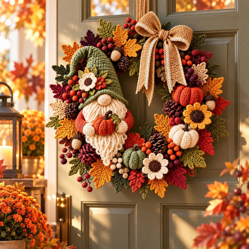 Fall Gnome & Sunflower Crochet Wreath