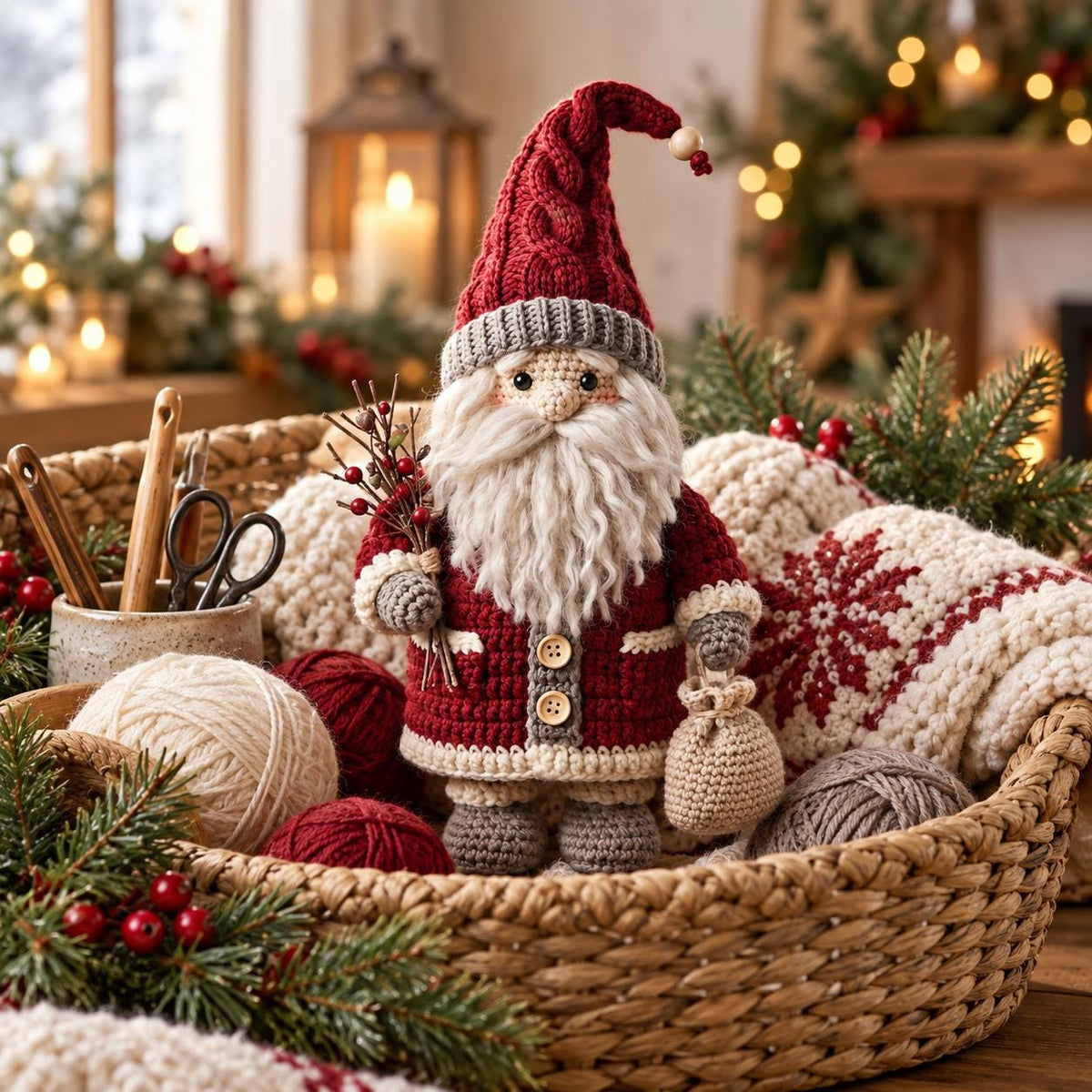 Crochet Santa Christmas Gnome Shelf Decor