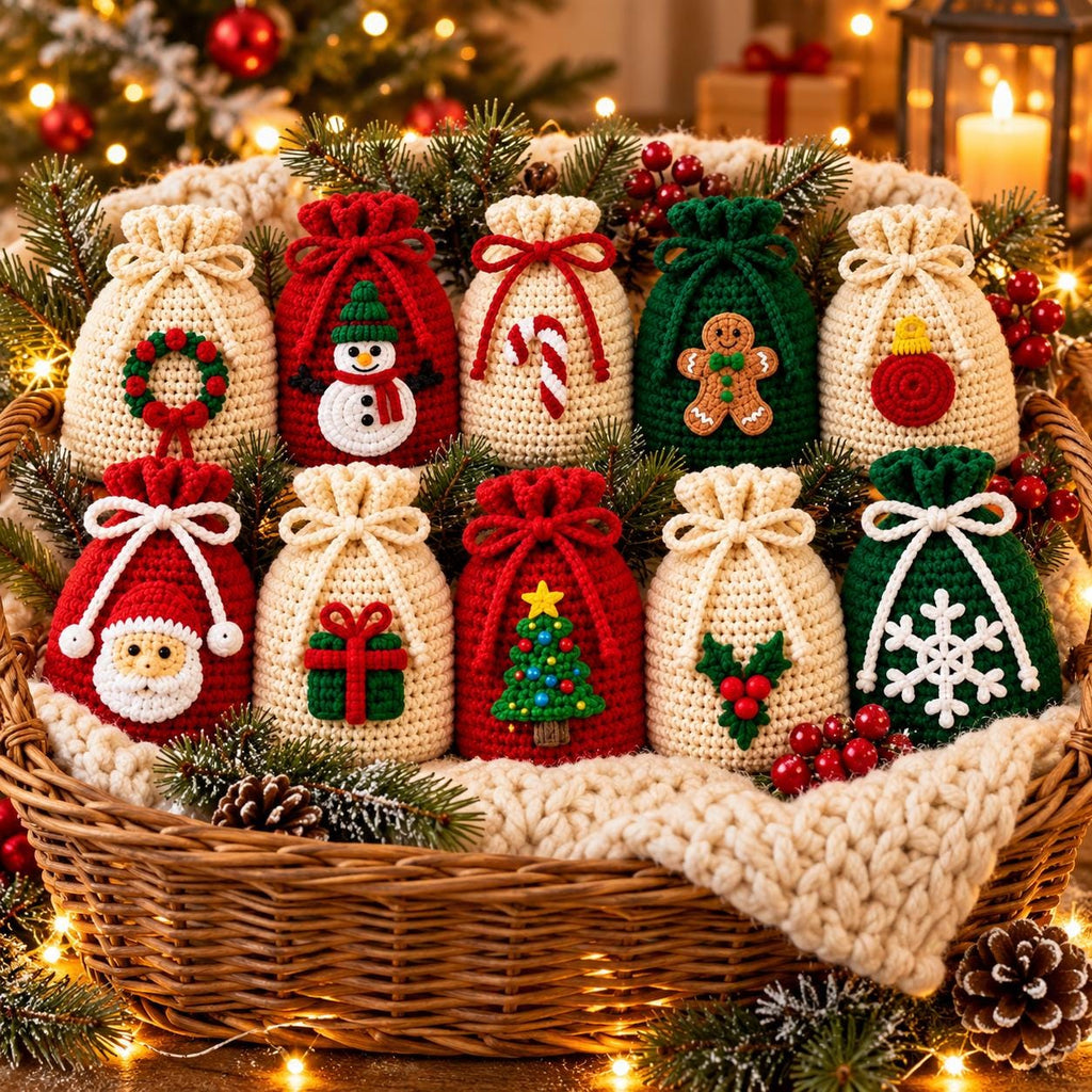 Crochet Christmas Drawstring Gift Bag