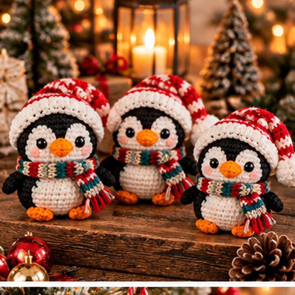 Crochet Christmas Penguin Ornament with Santa Hat