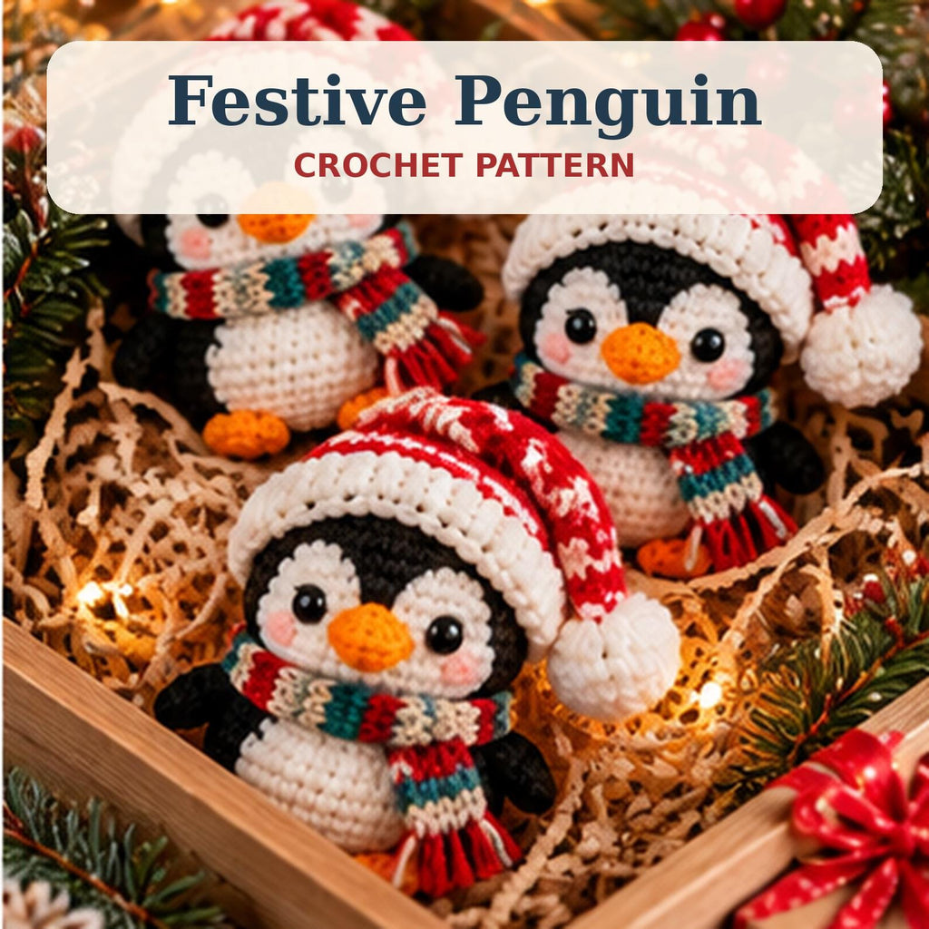 Crochet Christmas Penguin Ornament with Santa Hat