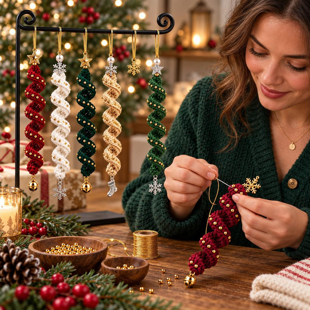 Beaded Spiral Crochet Christmas Ornament