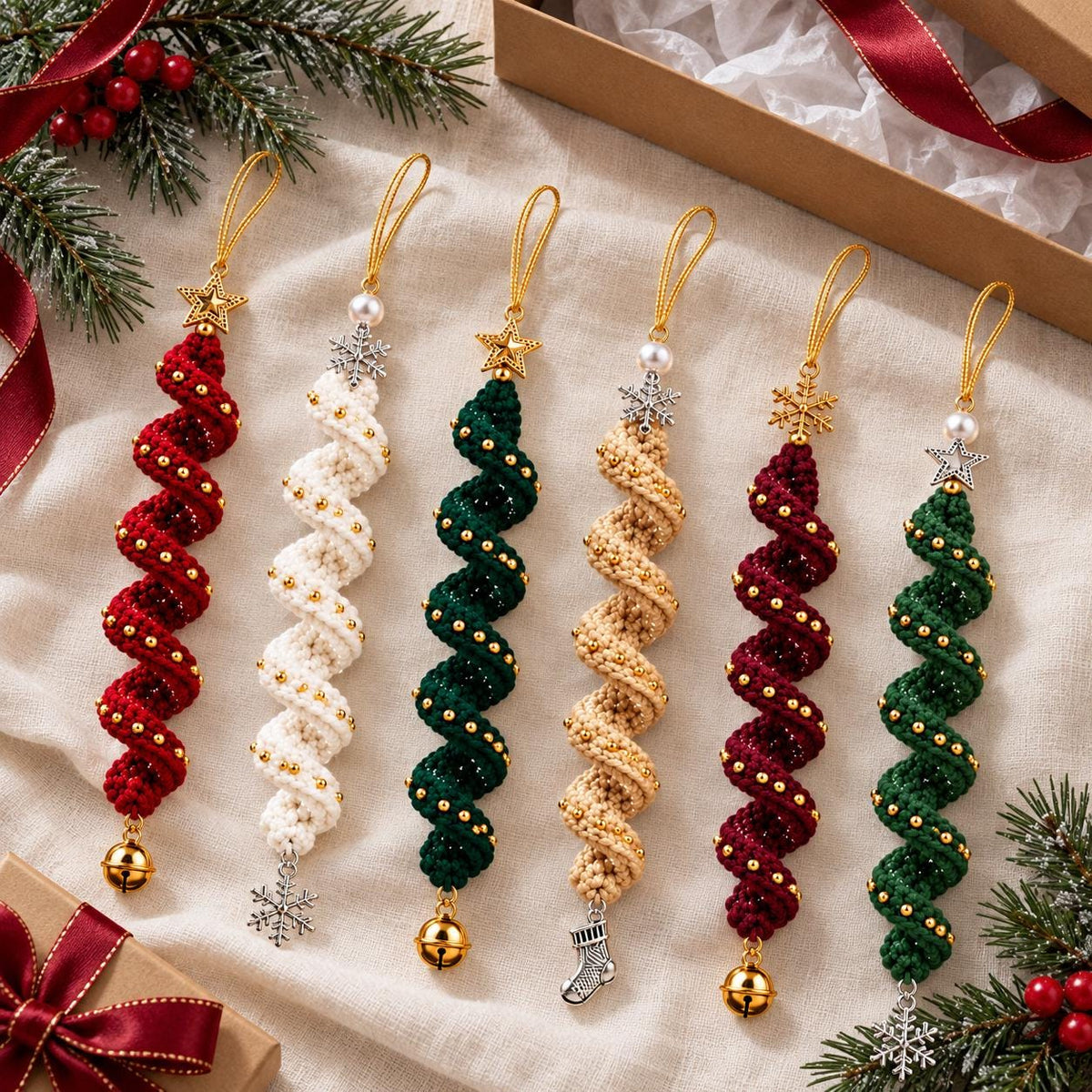 Beaded Spiral Crochet Christmas Ornament