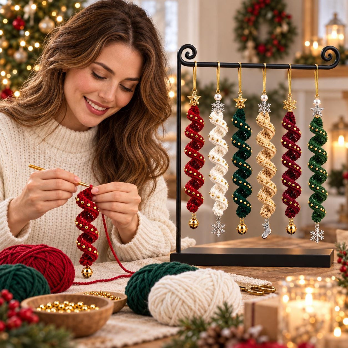 Beaded Spiral Crochet Christmas Ornament