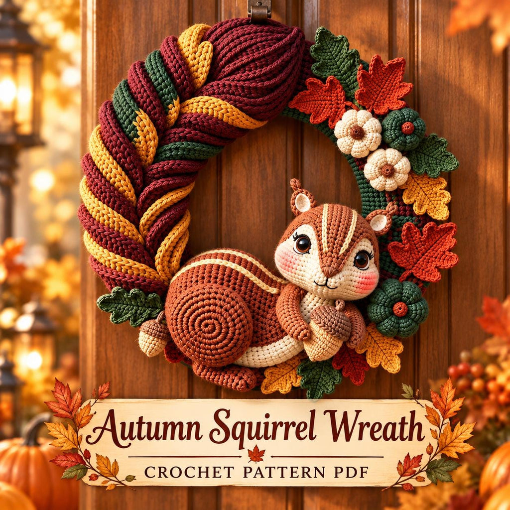 Autumn Squirrel Crochet Door Wreath
