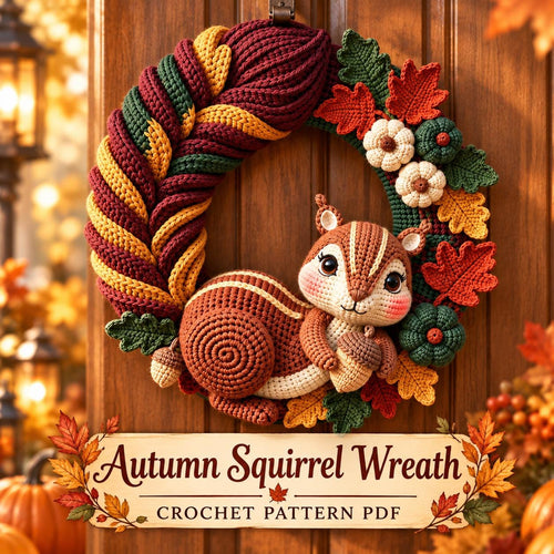 Autumn Squirrel Crochet Door Wreath