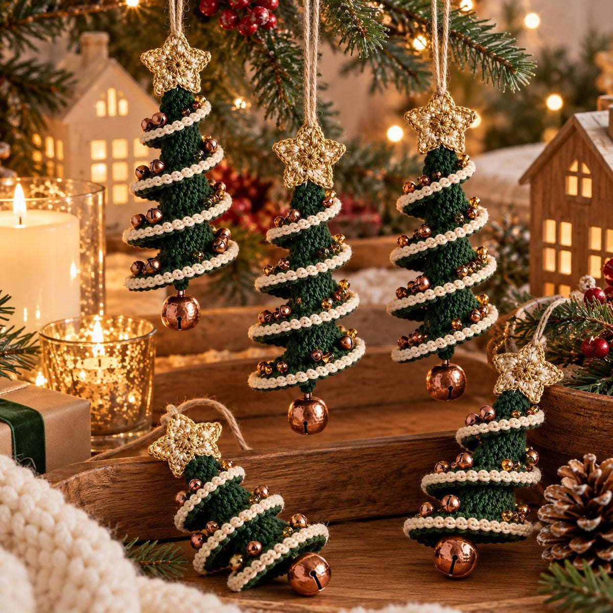 Spiral Crochet Christmas Tree Ornament with Star Topper