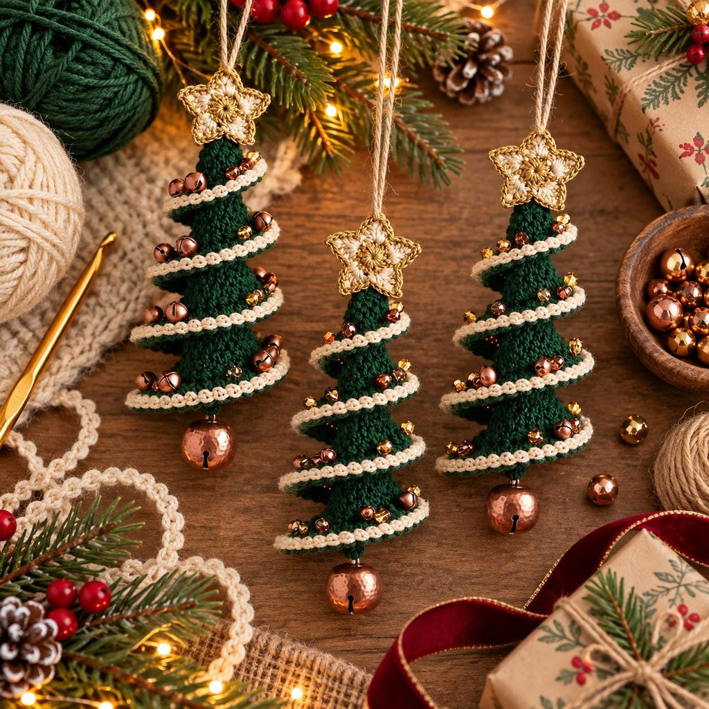 Spiral Crochet Christmas Tree Ornament with Star Topper