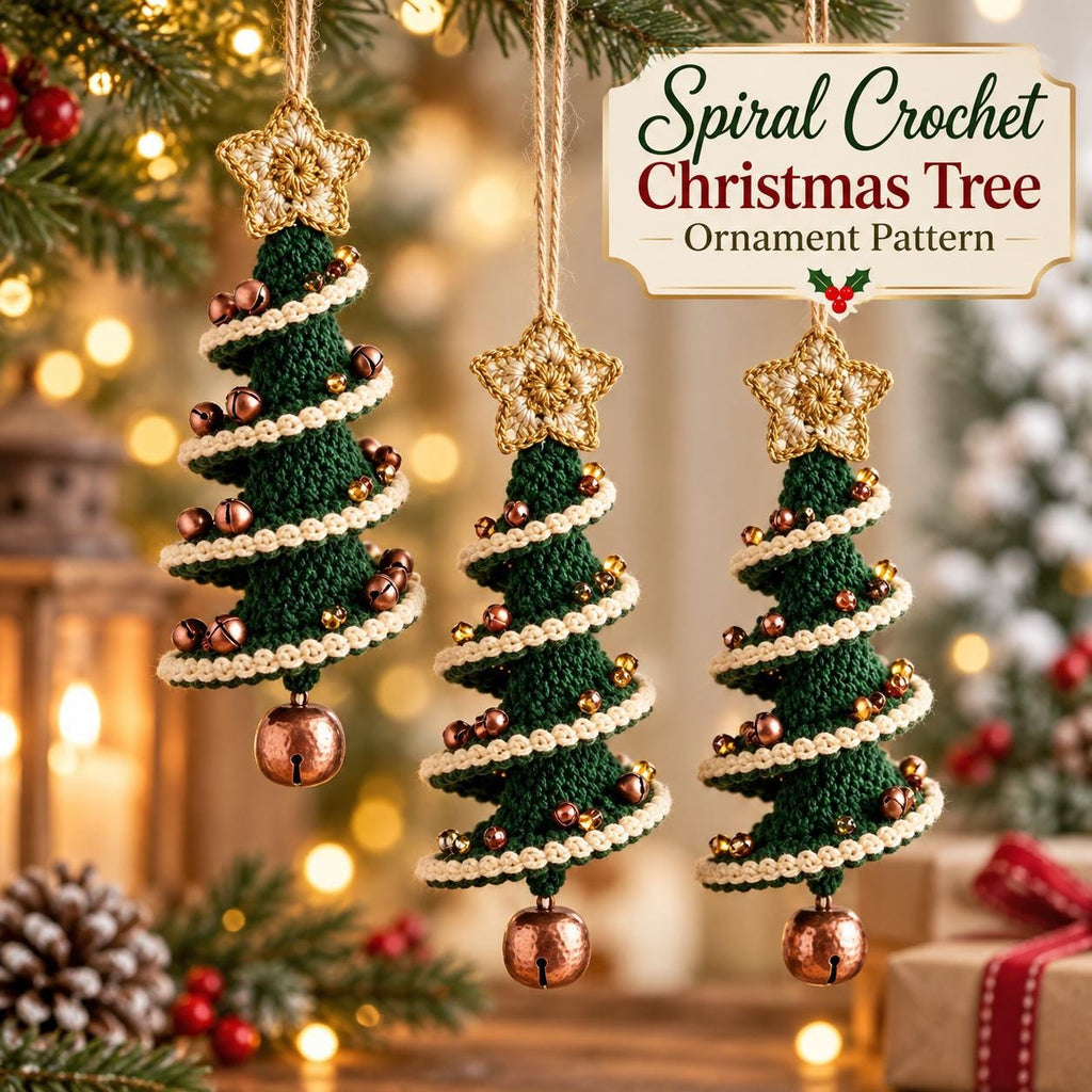 Spiral Crochet Christmas Tree Ornament with Star Topper