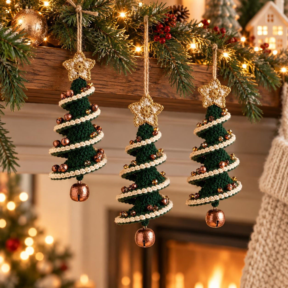 Spiral Crochet Christmas Tree Ornament with Star Topper