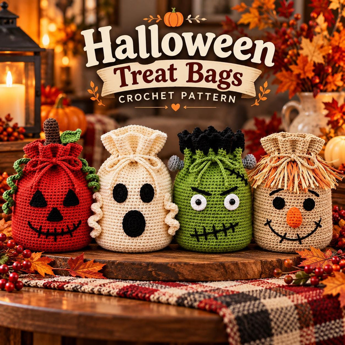 Crochet Halloween Drawstring Treat Bag