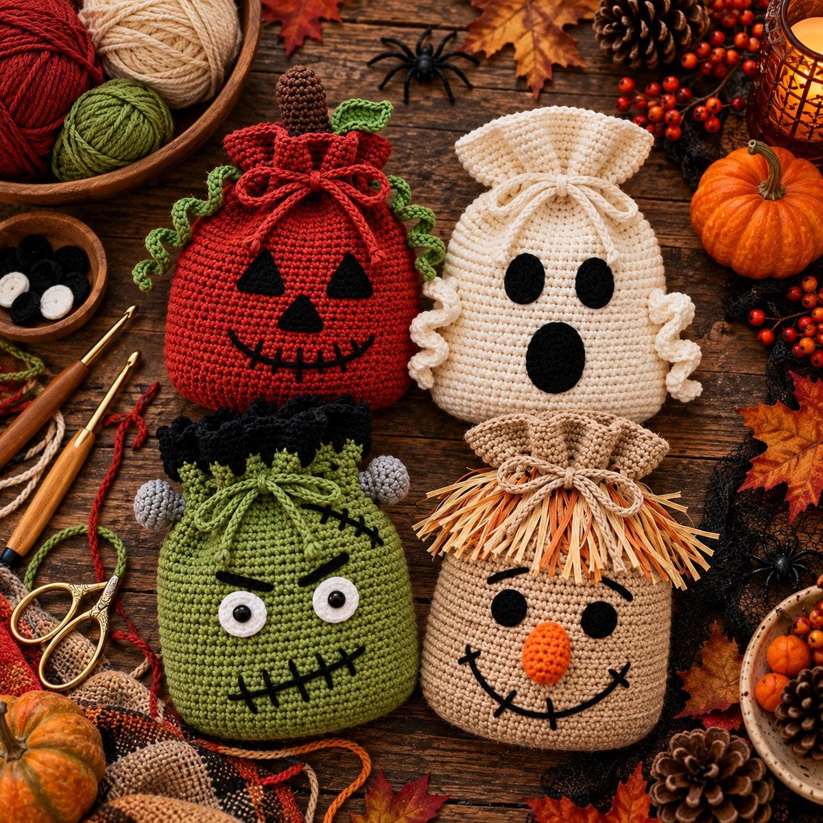 Crochet Halloween Drawstring Treat Bag