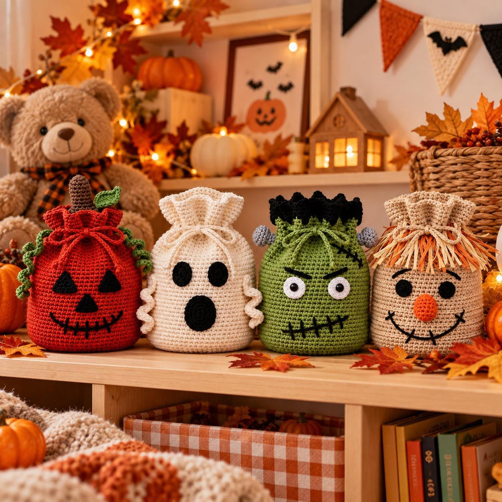 Crochet Halloween Drawstring Treat Bag