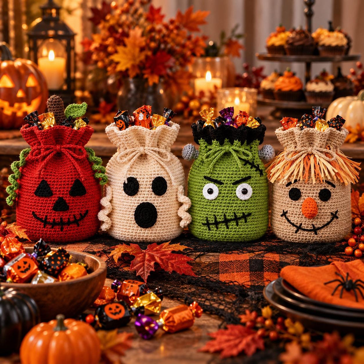 Crochet Halloween Drawstring Treat Bag