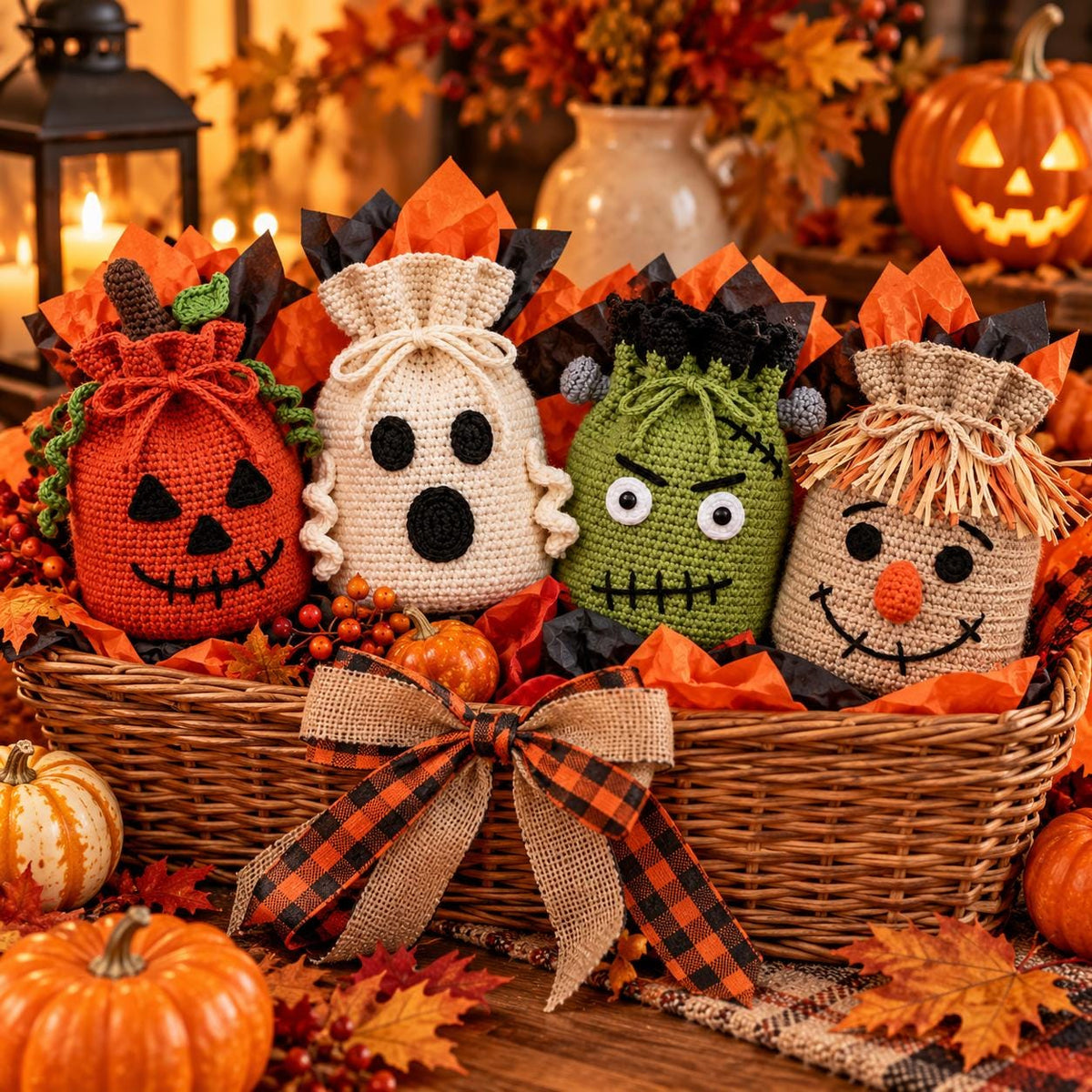 Crochet Halloween Drawstring Treat Bag