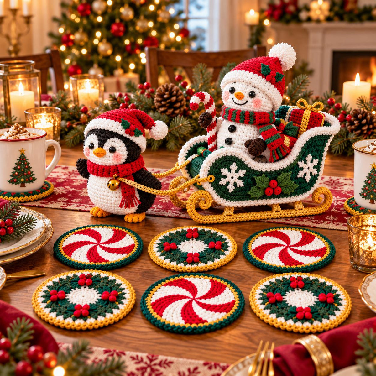 Crochet Christmas Sleigh Decor