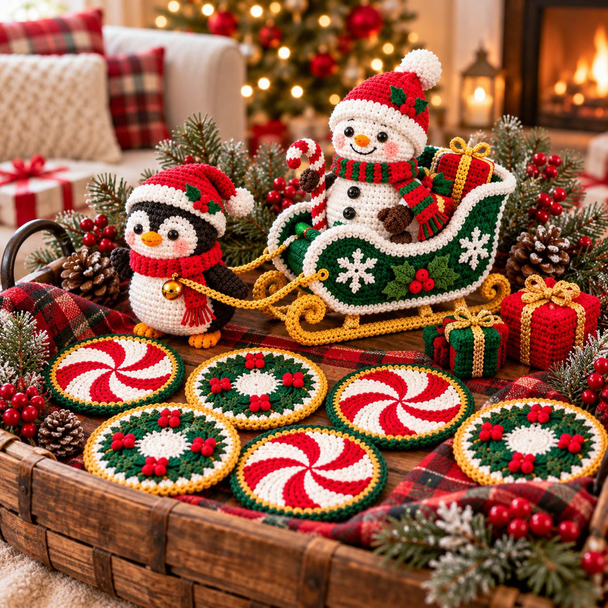Crochet Christmas Sleigh Decor